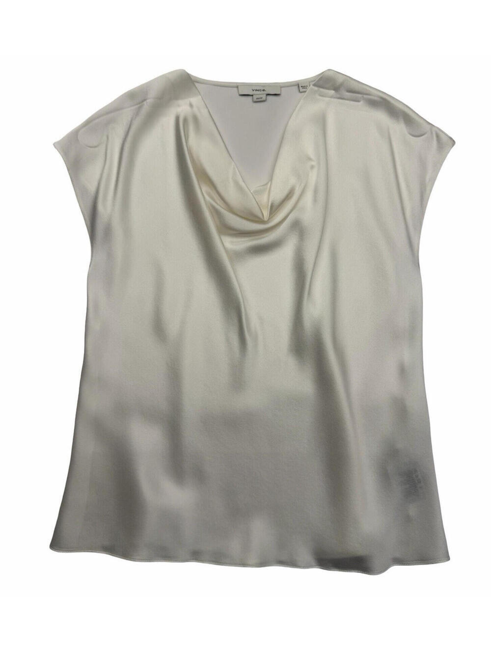 Vince Silk Satin Cowl-Neck Sleeveless Drape Neck Blouse White Size XS